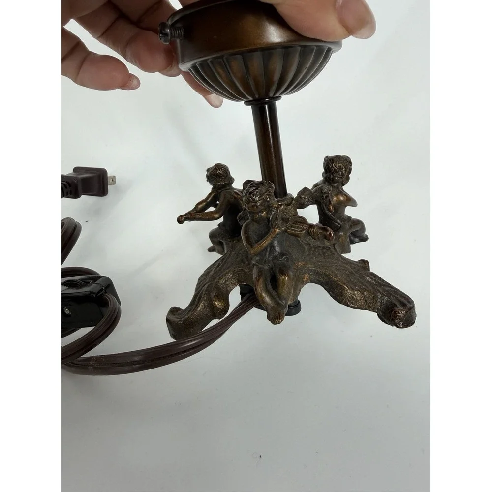 VTG‎ Cherub Table Lamp w/ Faux Flame Bulb Cast Metal Putti Accent Light